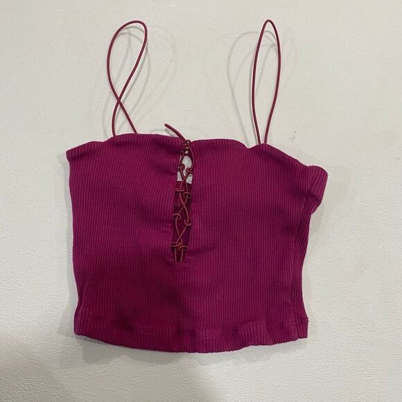 Free People Intimately Fuchsia Lace-Up Ribbed Crop Top XS - Picture 1 of 5